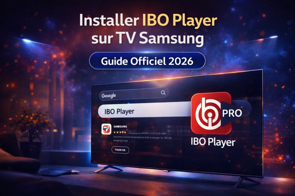 Installer IBO Player sur TV Samsung : guide officiel 2026 avec recherche Samsung Store et activation